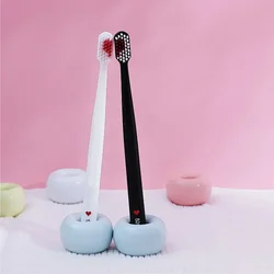 Eco - Friendly Soft - Bristle Heart Couple Toothbrush Set (Black and White)