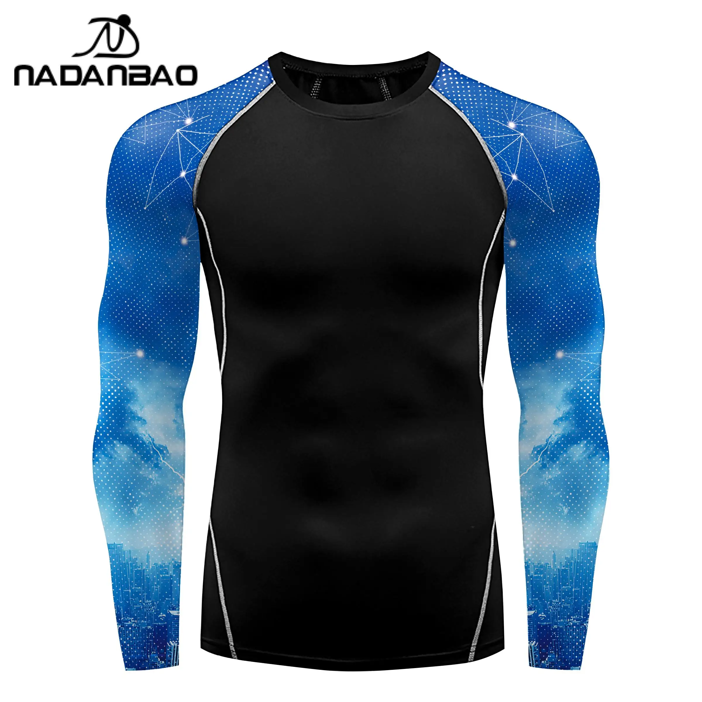NADANBAO Rash Guard Sublimation Printed Men Running Long Sleeve Surfing Swimwear Beach Wear Sun Strech Fitness Tees Tops