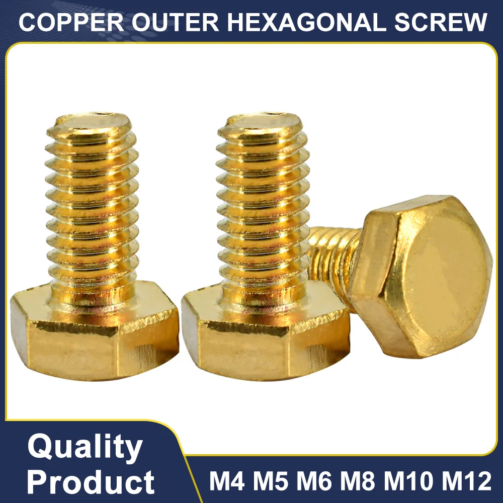 M4 M5 M6 M8 M10 M12 Pure Copper Outer Hexagonal Screw Copper DIN933 Hexagonal Flat Head Bolt for Furniture Household Appliances