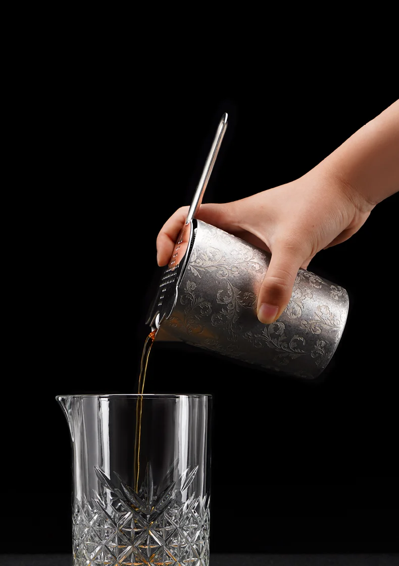 Stirring Tin Stainless Steel Carved Pattern Cocktail Mixing Glass Double-Walled Cocktail Accessories Bar Accessories