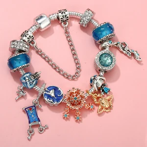 Disney Aladdin Charms Bracelet Women Magic Carpet Jasmine Beads Bangles Lamp Genie Dangle Snowflake Dreamcatcher Pendant Jewelry