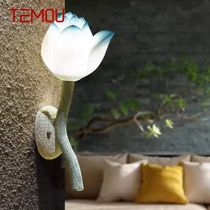 

TEMOU Chinese Style Wall Lamp Art Lotus Wall Lamp Originality Living Room Bedroom Tea Room Corridor Decorative corative Light