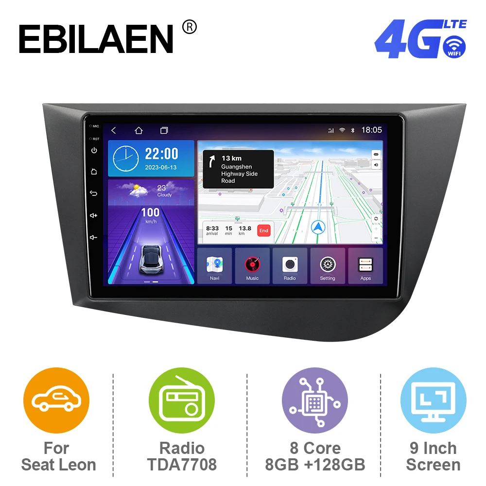 EBILAEN Android 12 Автомагнитола для Seat Leon 2005-2012 мультимедийный плеер GPS RDS навигация Авторадио для Carplay 4G