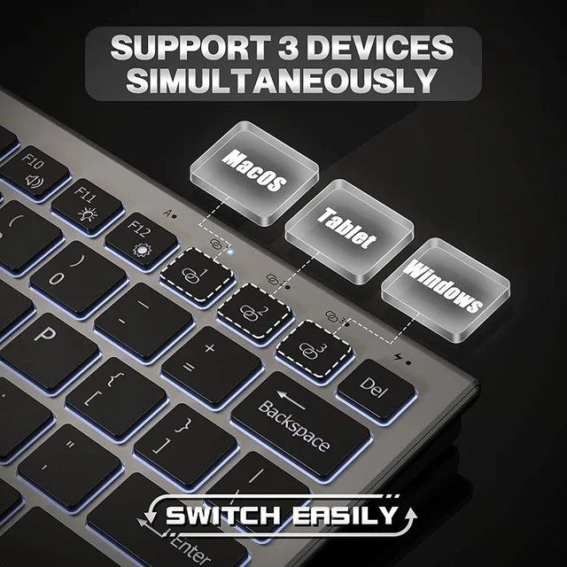 7 Colors Backlit +2.4G Bluetooth Keyboard and Mouse Comb USB Rechargeable Wireless Keyboard Mouse Set for Mac Windows Andriods 3