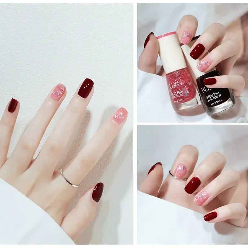 White Fine Glitter Shiny Nude Nail Polish with Transparent Oil Base Coat