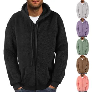 Men's Plush Sweatshirt Plus Size Casual Loose Zipper Hoodies With Pockets Solid Color Winter Warm Coat Tops Male Clothing 2024 1