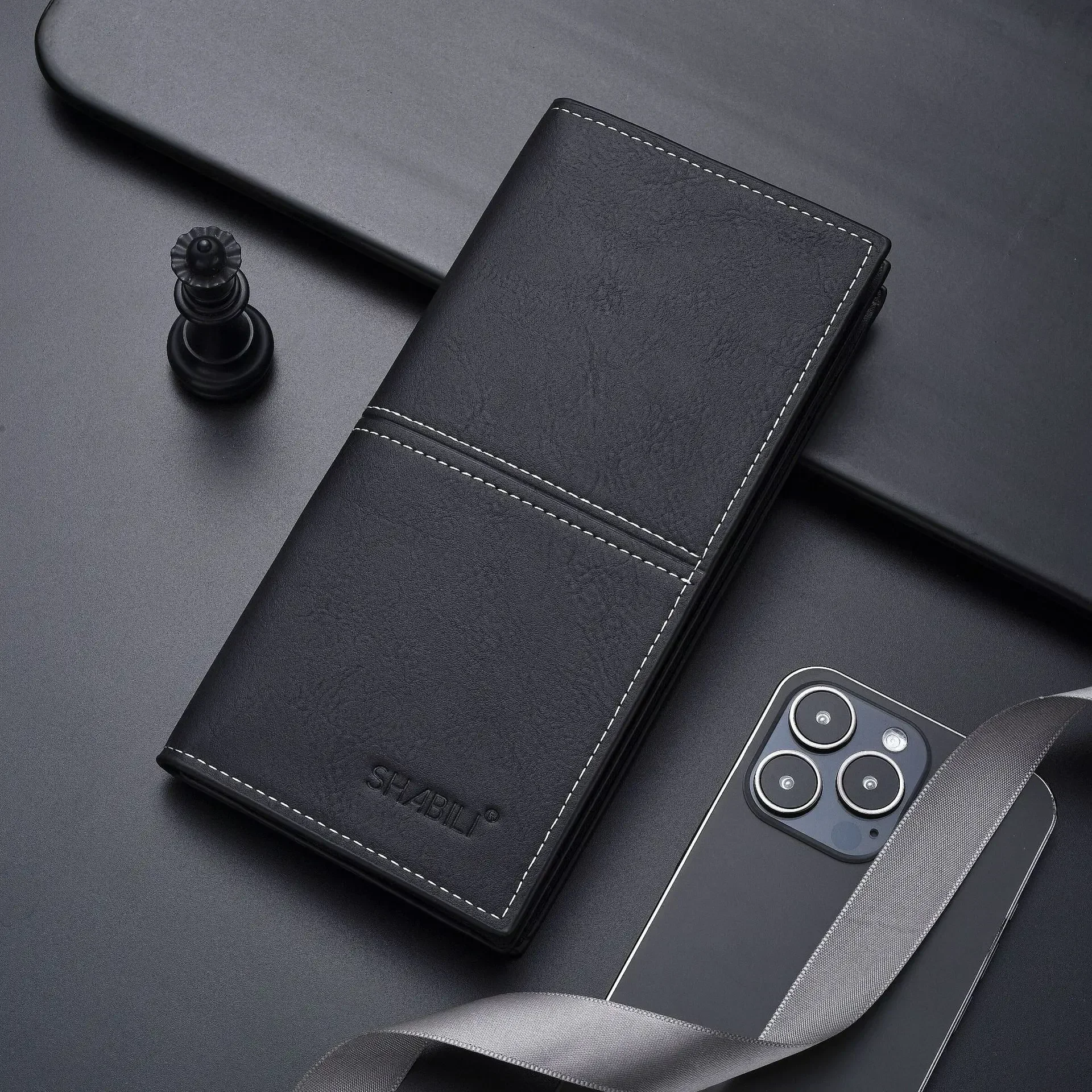 Pu Leather Long Thin Slim Wallet Vintage Male Credit Card Holder Brown Money Purses Solid Simplicity Business Wallet for Man 2