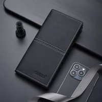 Pu Leather Long Thin Slim Wallet Vintage Male Credit Card Holder Brown Money Purses Solid Simplicity Business Wallet for Man 2