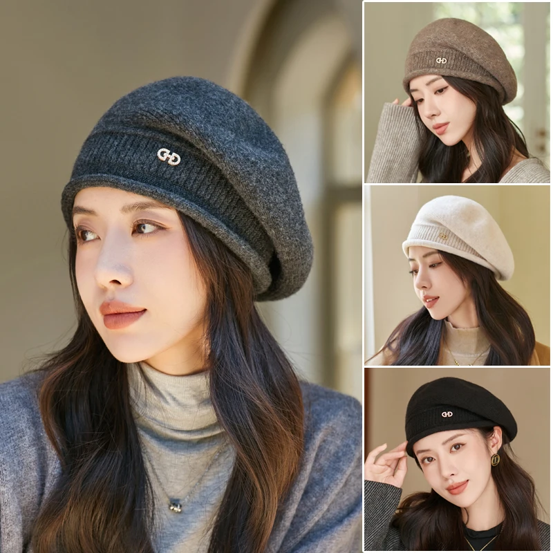 100% Wollen Baret Jurk Beanie Winter Muts (Khaki,Maat 100% Wollen Baret Jurk Beanie Winter Muts (Khaki,Maat