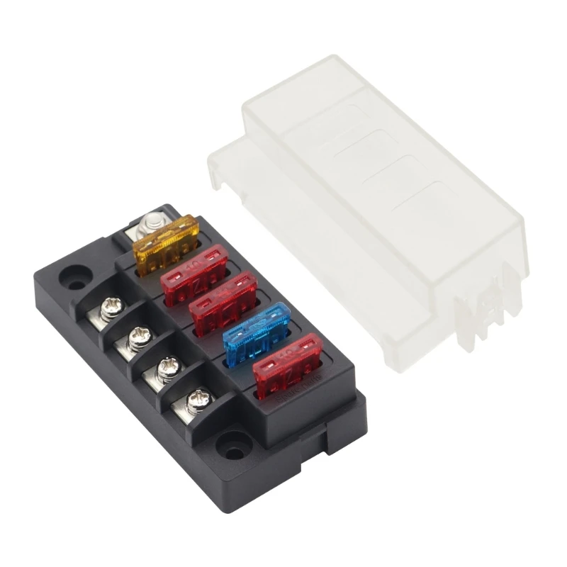 Fuse Box Holder Fuse Box Marine Fuse Block 4 Way 32V Fuses Box Fuses Block 4 Circuit with Negative Bus Waterproof Box for 12V/24V Automobile