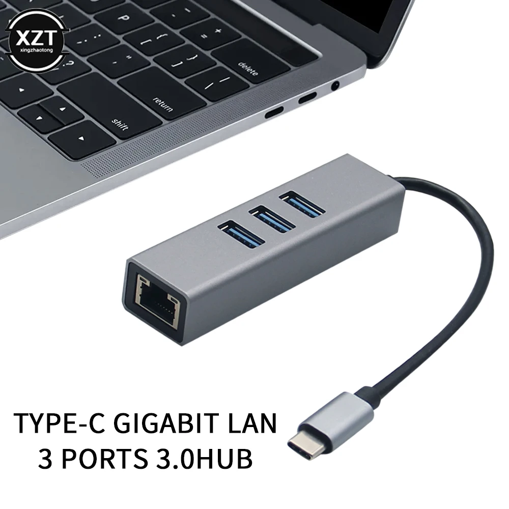USB 3.0 HUB 1000Mbps 3 Ports USB 3.0 Type C HUB to Rj45 Gigabit Ethernet Adapter RTL8153 for MacBook Laptop Computer