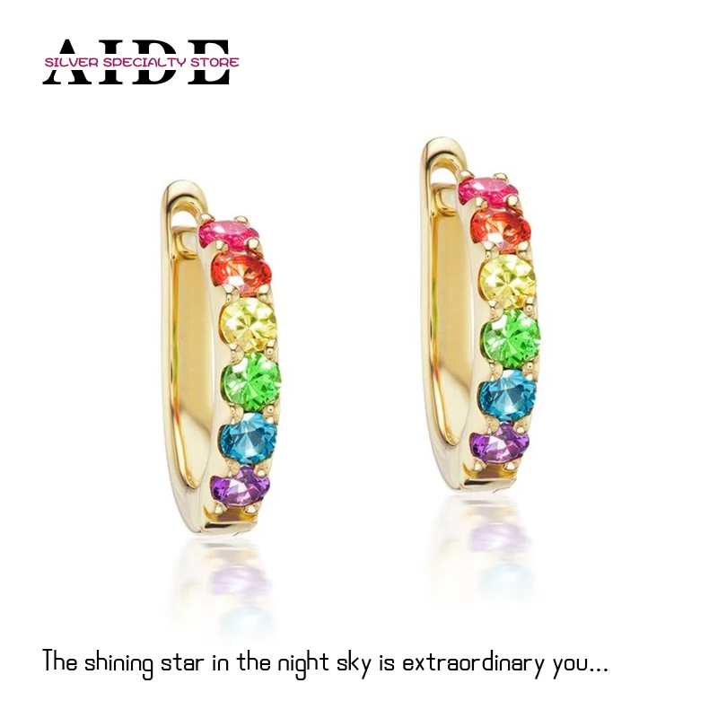 

AIDE 925 Sterling Silver Colored Zircon Hoop Earrings For Women Girls Piercing Small Circle Earring Jewelry Gift Broncos Aretes
