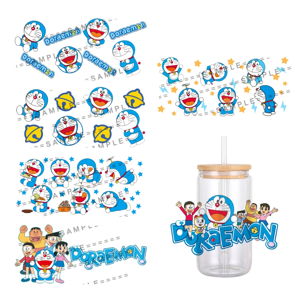 Japanese Cartoon Doraemon Pattern UV DTF Transfer Sticker Waterproof Transfers Decals For 16oz Glass Cup Wrap Stickers