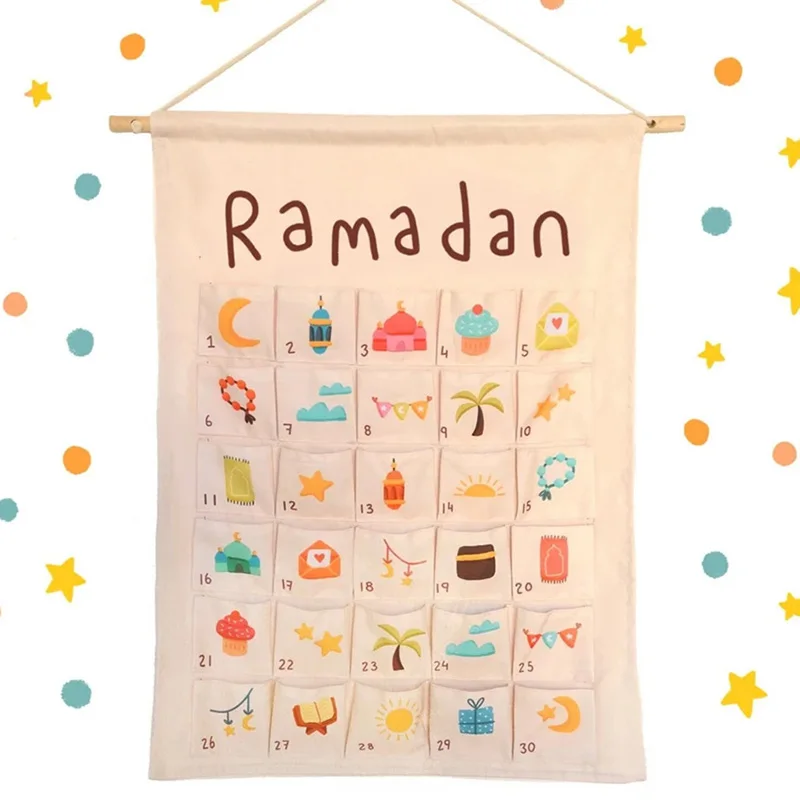

Ramadan Mubarak Countdown Advent Calendar bag Muslim Islamic Kareem eid Wall Hanging decoration sign kid Children boy girl gift
