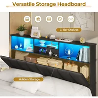 VIAGDO Queen Bed Frame with Bookcase Headboard, Wooden Bed Frame Queen Size with Charging Station, 4 Storage Drawers and LED Lig 3