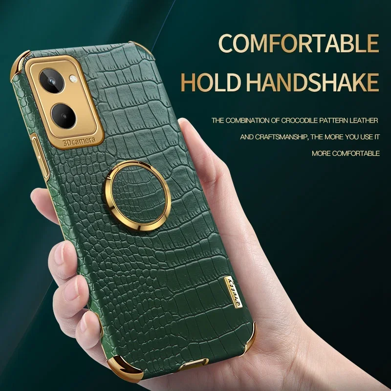 Luxury PU Leather Phone Case with Ring Holder and Silicone Protection