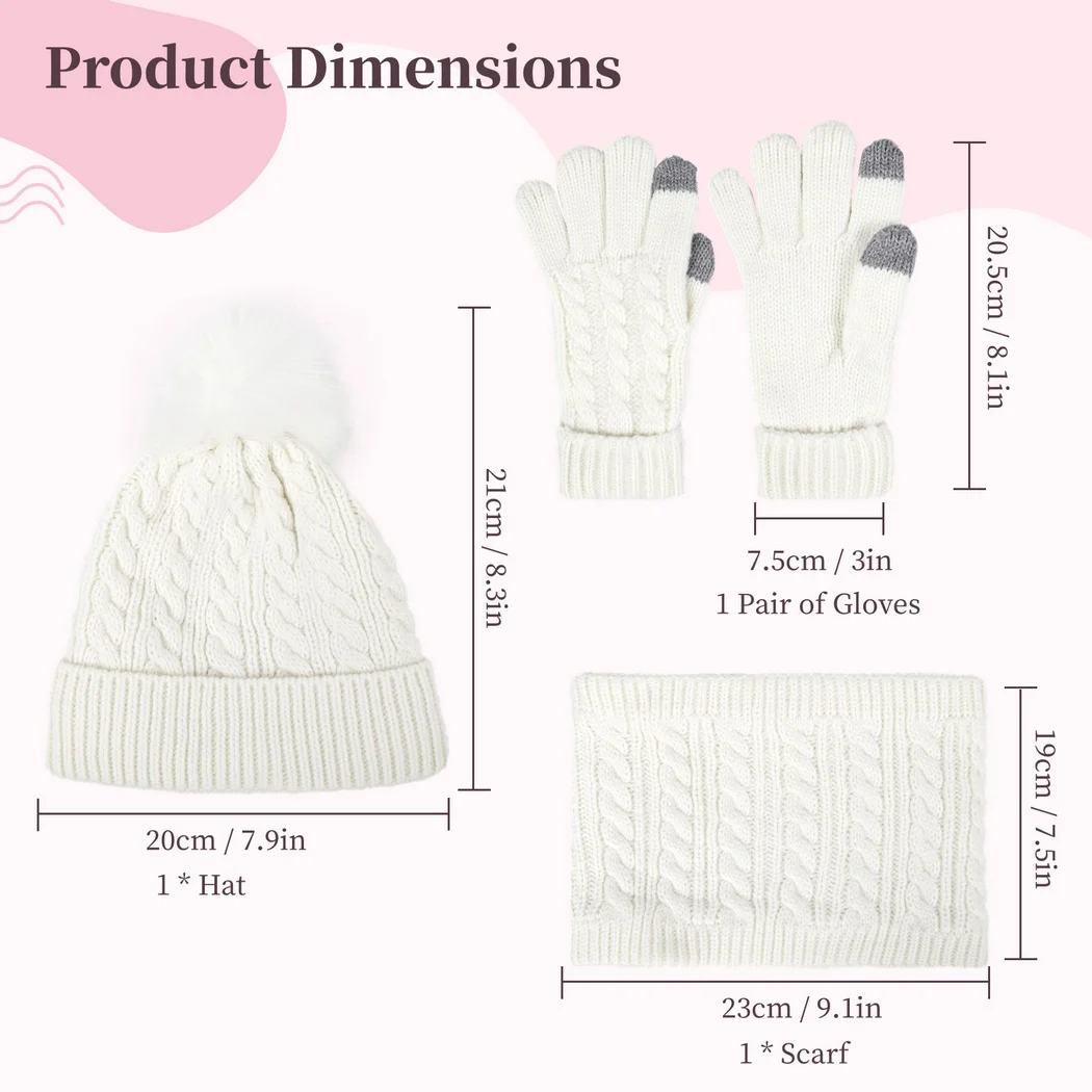 4Pcs Knitted Hat Scarf Gloves Set Winter Hat Scarf Gloves For Little Ones Lined Beanie Neck Warmer Winter For Kids
