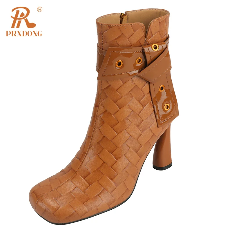 

PRXDONG Women's Boots New Sexy HIgh Heels Square Toe Black Brown Retro Autumn WInter Shoes Woman Ankle Boots Size 34-39 Party