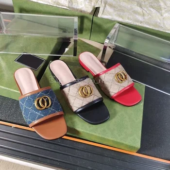 Wear Match Luxury Brand Slipper Slides Women Shoes Designer Sandals Heel Height Sandal Flat Slipper Size Eur 35-42 1