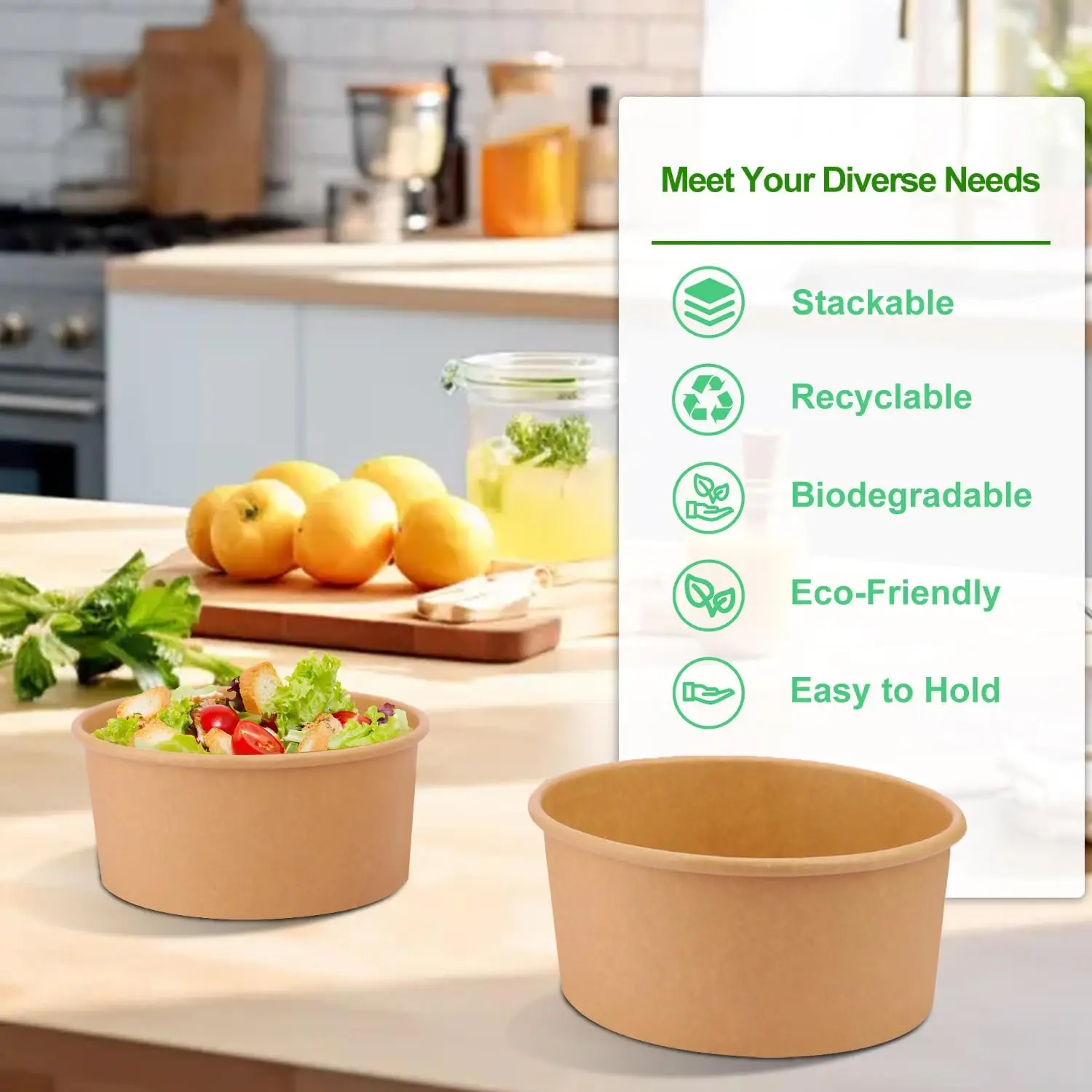 Large Kraft Paper Lunch Box Disposable Bowls for Soup Salad Noodles Ice Cream Packaging Boxes with Lid Food Containers