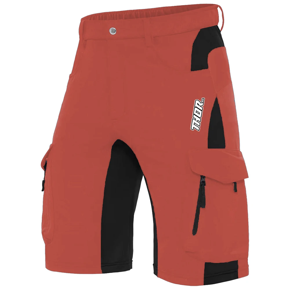 THORSOL men’s breathable loose‑fit MTB cycling shorts with cargo pockets red