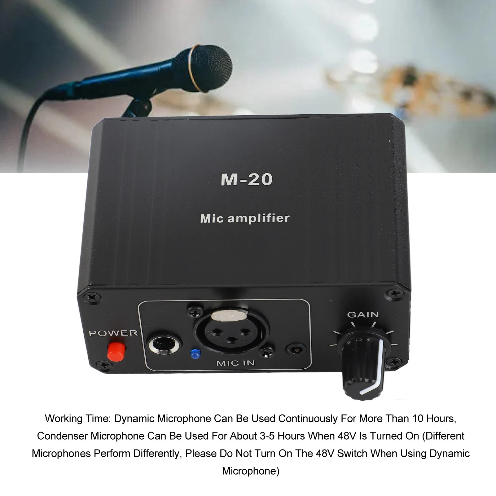 Microphone Preamp Aluminum Alloy Case XLR Output 48V Phantom Power Compact High Gain Microphone Booster for Condenser Microphone
