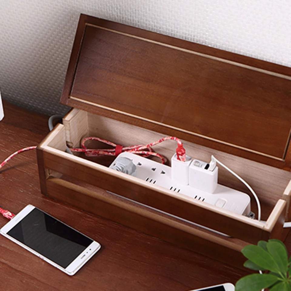 Cable Organizer Management Box, Large Wooden Cord Organizer Hider Box with Hinged Cover, Power Strip Cover Box to Hide TV Computer Cables and Wires on Floor, Desk, Office and Home - 14