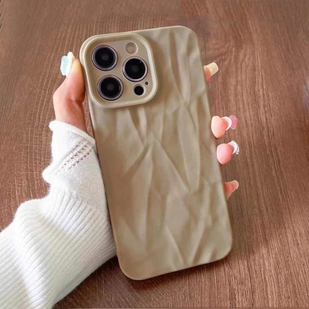 thumbnail image 1 of Fashion Silicone Fold Wrinkle Phone Case For iPhone 14 13 12 11 15 Pro Max SE X XS XR 8 7 Plus Soft Candy Color Full Cover, 1 of 5