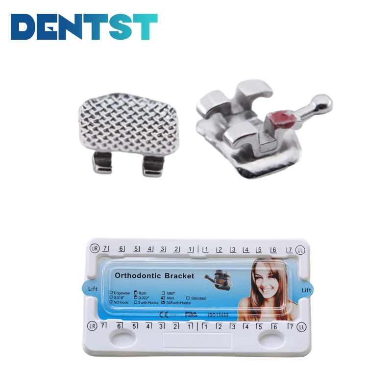 

Dentst 20pcs/Set Dental Orthodontic Brackets Mini Roth MBT Metal Braces Mesh Base 345Hook 0.022 Ligas Para Brackets Ortodoncia