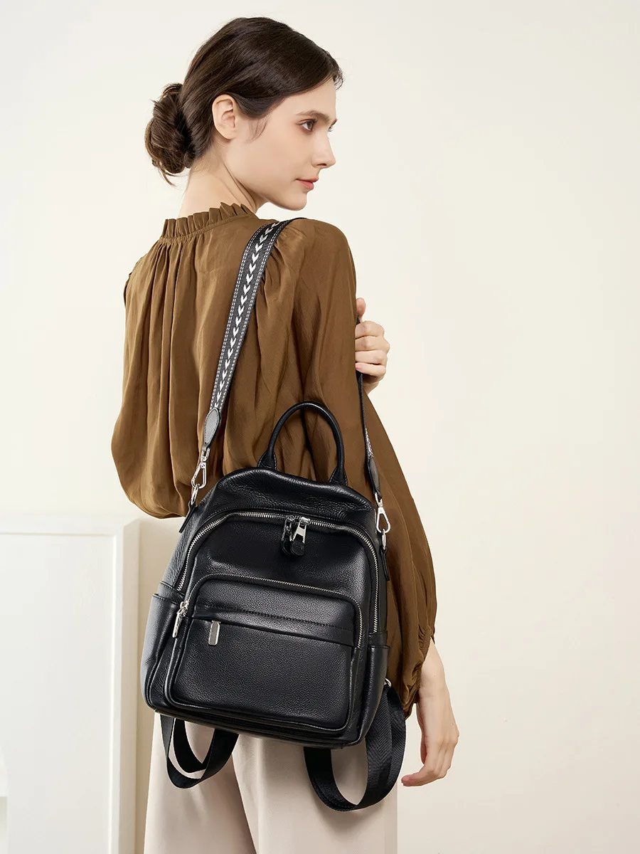 2024 New lychee pattern backpack Genuine leather soft leather fashion hundred fashion women large capacity travel Knapsack