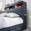 King Size Wood Bed Frame with 50" Tall Storage Headboard, LED King Size Platform Bed Frame w/4 Drawers, Charging Station 4