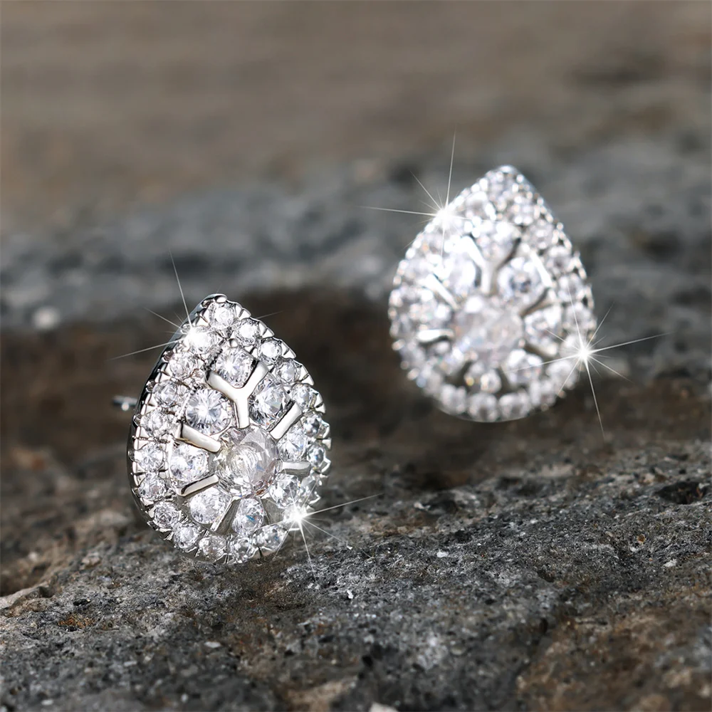 Charm Crystal Water Drop Stone White Zircon Stud Earrings For Women Vintage Silver Color Wedding Earring Valentine Jewelry Gifts