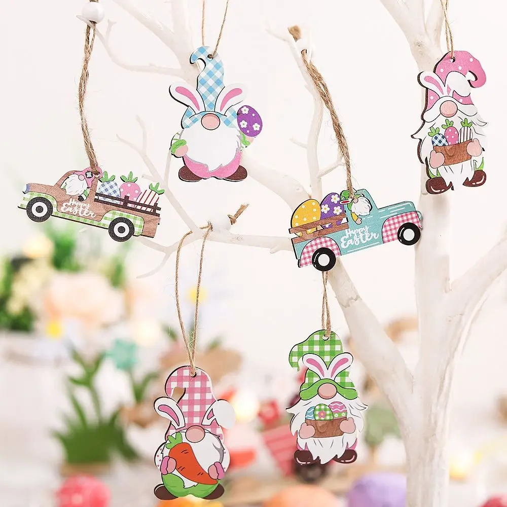

Easter Wooden Rabbit Car Pendant Handmade Carrot Rabbit Tree Hanging Ornament Cute Painted Bunny Egg Easter Party Decoration