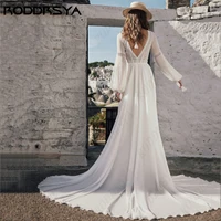 RODDRSYA Boho Elegant Long Sleeve Wedding Dress For Women Beach V-Neck A-Line Bridal Party Romantic Chiffon Backless Brautkleid 2