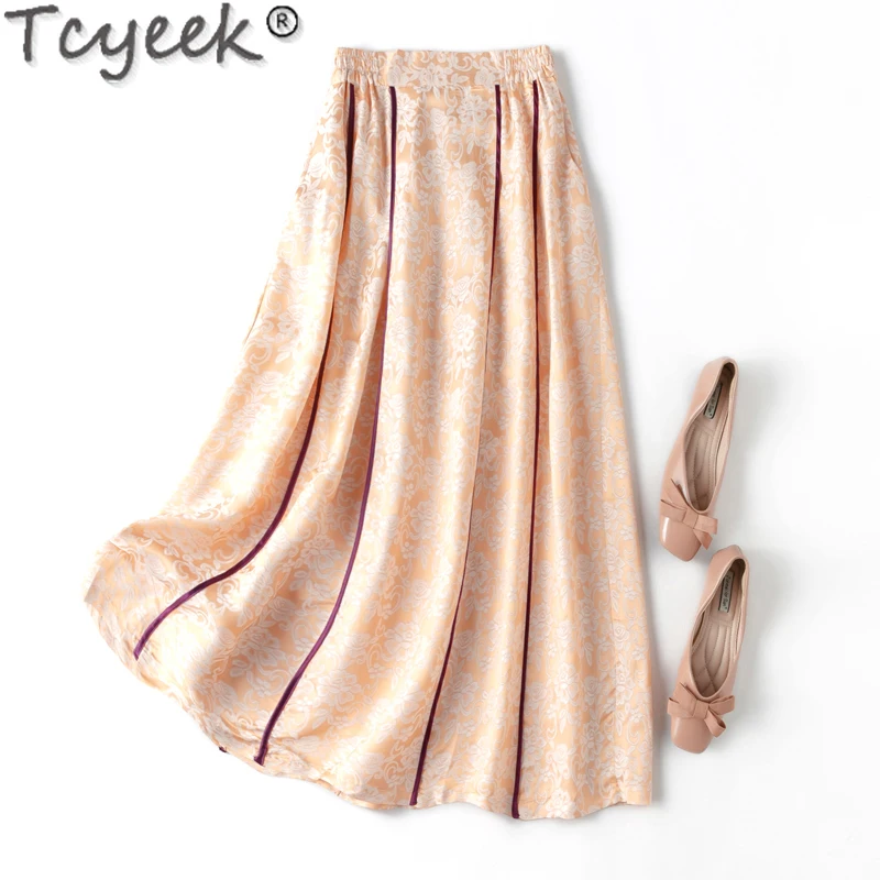 

Tcyeek 100% Real Mulberry Silk Skirt 2024 New Spring Summer Skirt Women's Skirt Elegant Skirts for Women Faldas Para Mujeres