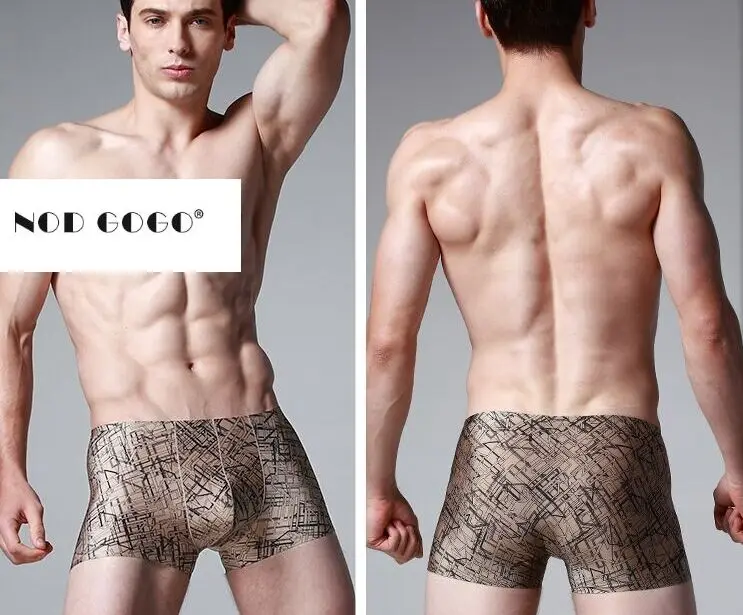 High-end Male Digital printing one piece Boxers shorts Men's silky Seamless underwears Men soft breathable Trunks 3