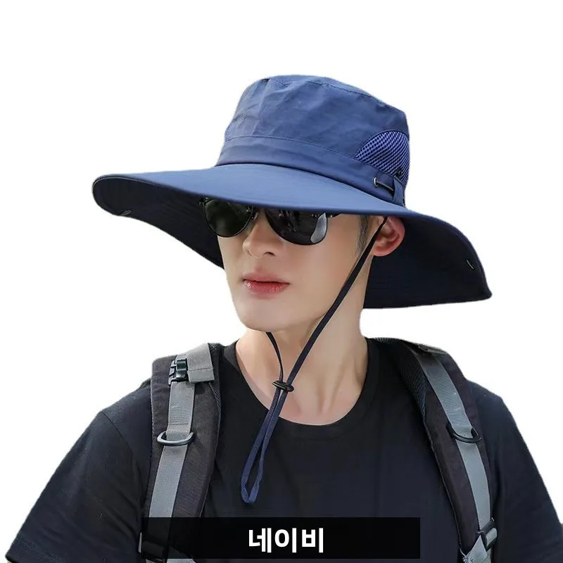 남성 낚시 모자 여름 신상품 자외선 차단 통기성 넓은 챙 등산 모자 야외 낚시 장비