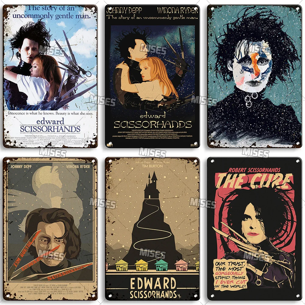 MISES Edward Scissorhands Old Movie Metal Plaque Decorative Plate Man Cave Home Studio Metal Sign Wall Decor Metal T