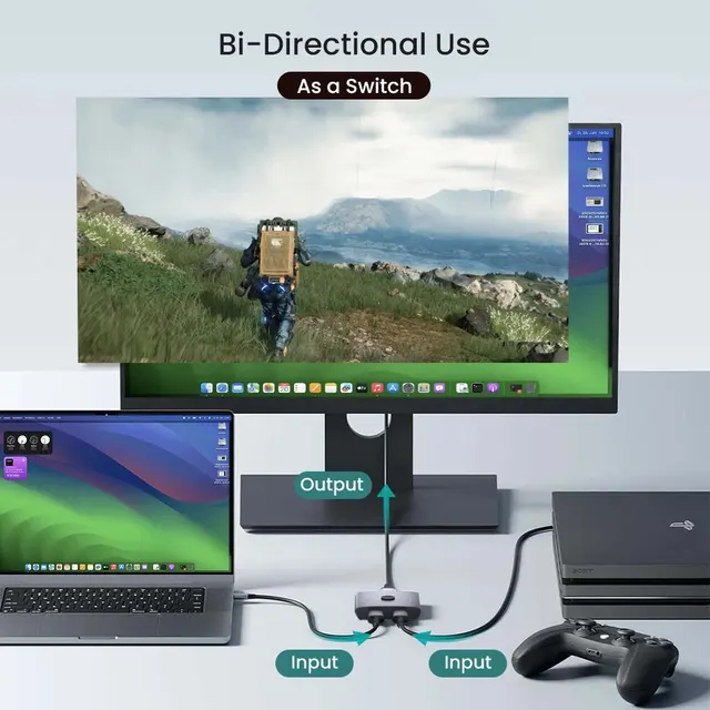 NIERBO 8K Bi-Directional HDMI 2.1 Switch Splitter 2 in 1 Out Ultra HD 4K@120Hz 8K@60Hz 48Gbps Aluminum HDMI Hub for PS5 Xbox 2