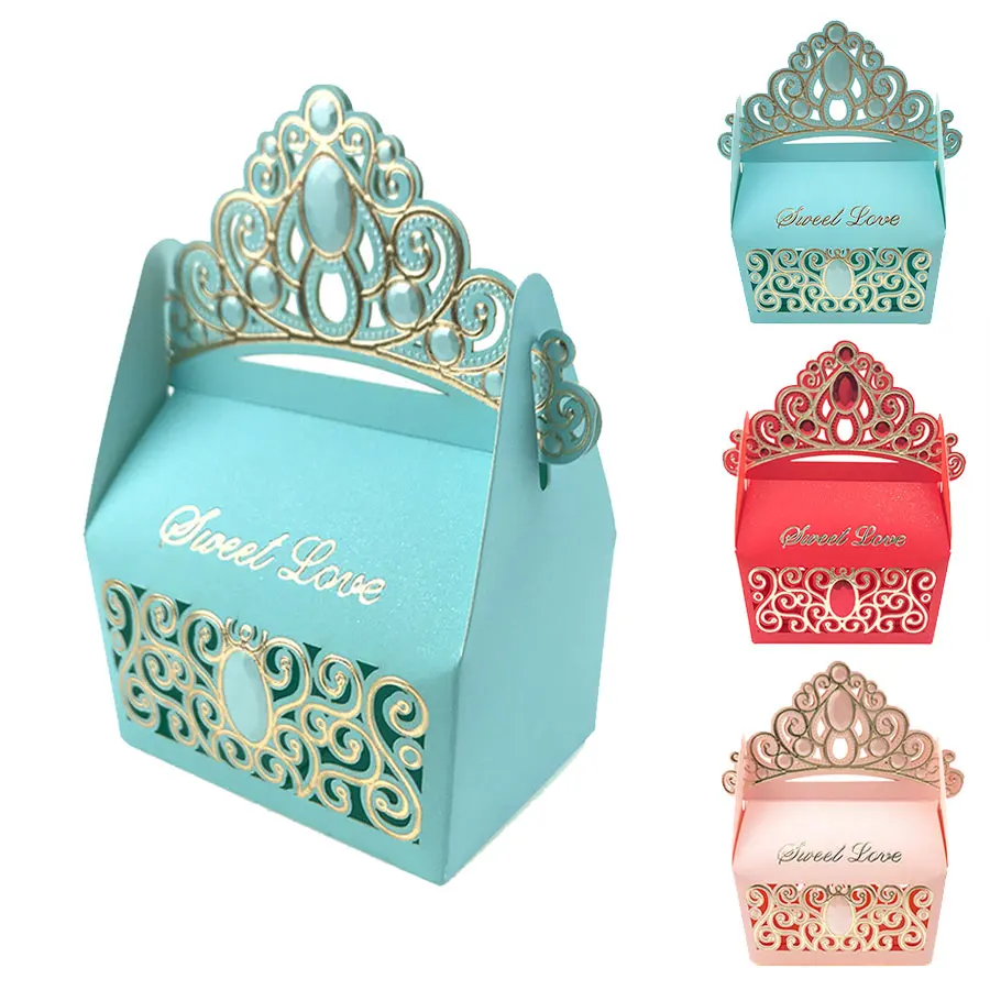 10Pcs Royal Shiny Gemstone Crown Candy Box Wedding Birthday Party Favors Wrapper Birthday Party Chocolate Box