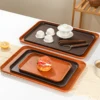 WORTHBUY Rectangular Plastic Storage Tray Wood Grain Food  Serving Tray Fruit Snack Dessert Plate Tea Cup Tray Kitchen Organizer 1