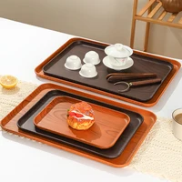 WORTHBUY Rectangular Plastic Storage Tray Wood Grain Food  Serving Tray Fruit Snack Dessert Plate Tea Cup Tray Kitchen Organizer 1