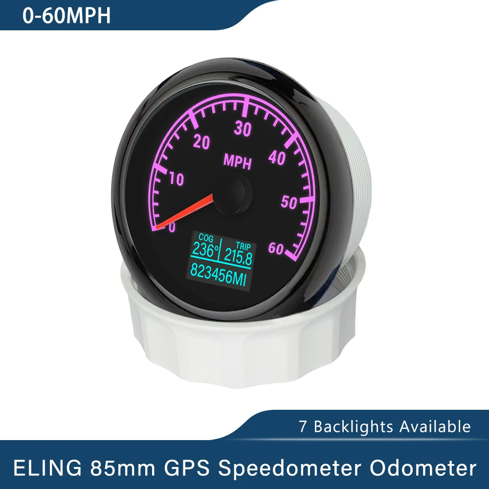 ELING Waterproof 85mm GPS Speedometer 0-60knots 0-120KM/H 0-160MPH Odometer with 7 Colors Backlight for Car Boat Motorcycle