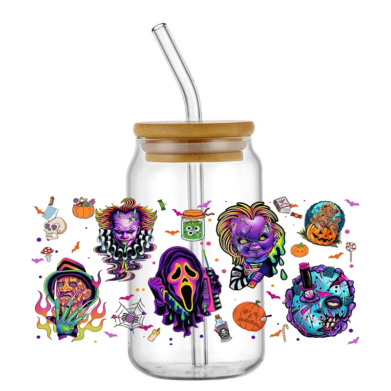 Cup Wrap Sticker DIY UV DTF Waterproof Transfer Decals Killer Friends Characters 16oz Libbey Glasses Horro Killer Friends