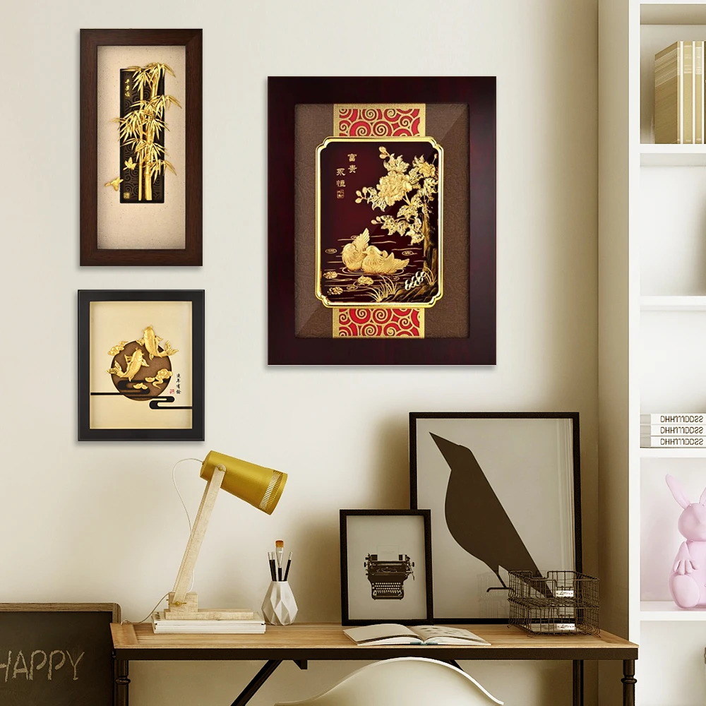 

Asklove Traditional Chinese painting 24k Gold Foil Painting Wall Art Pictures For Living Room Home Decoration Gifts