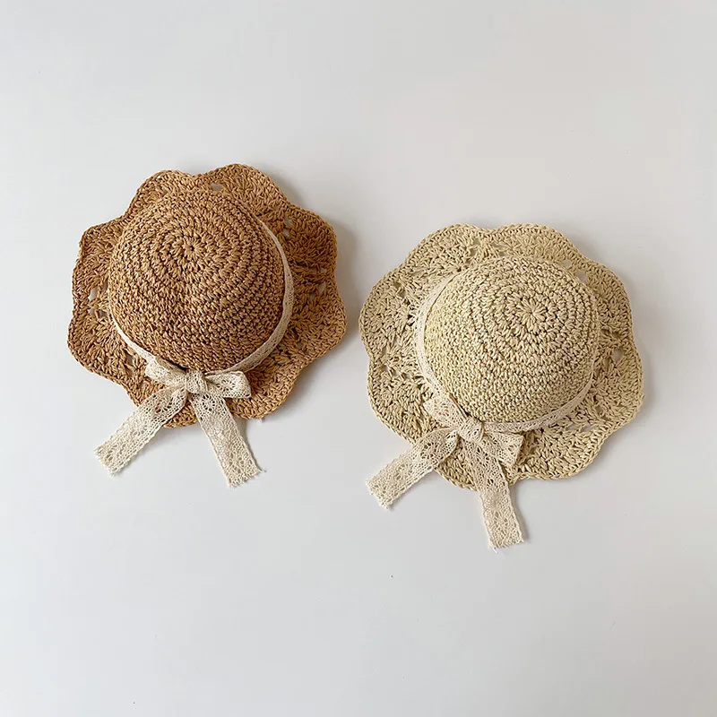 Kids Summer Hats Girls Sun Hat Sunshade Lace Straw Baby Girl Cap Girls Baby Sunscreen Beach Hat Outdoor