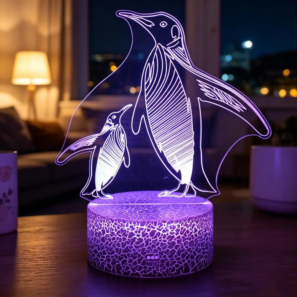 3D 무드등 리모컨 LED 램프 펭귄 3D 환상 램프 LED 아크릴 무드등 16가지 색상 변경 모드 어린이용