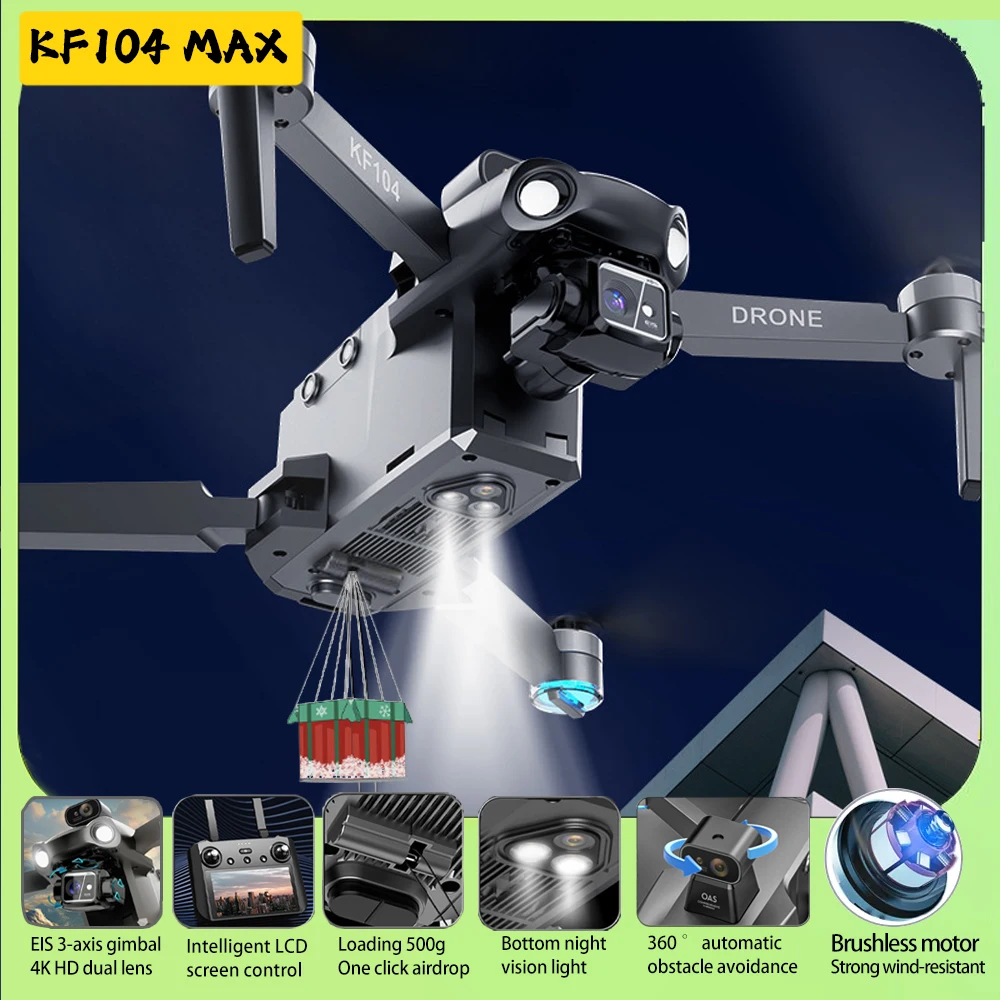 KF104 MAX Load 500g Airdrop Mini Drone Night Vision Light 4k HD Camera 5G RC Aircraft with LCD Screen Remote Control Quadcopter
