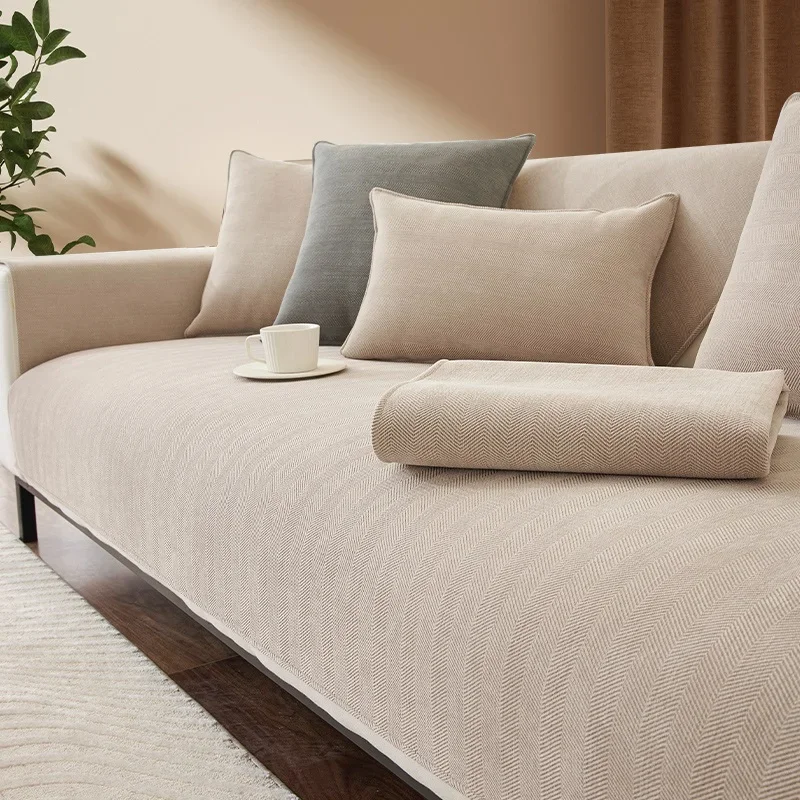 Chenille Striped Sofa Cover Solid Color Anti-slip Combination Sofa Cushion for Living Room Cover Furniture Dust Protection Towel 6