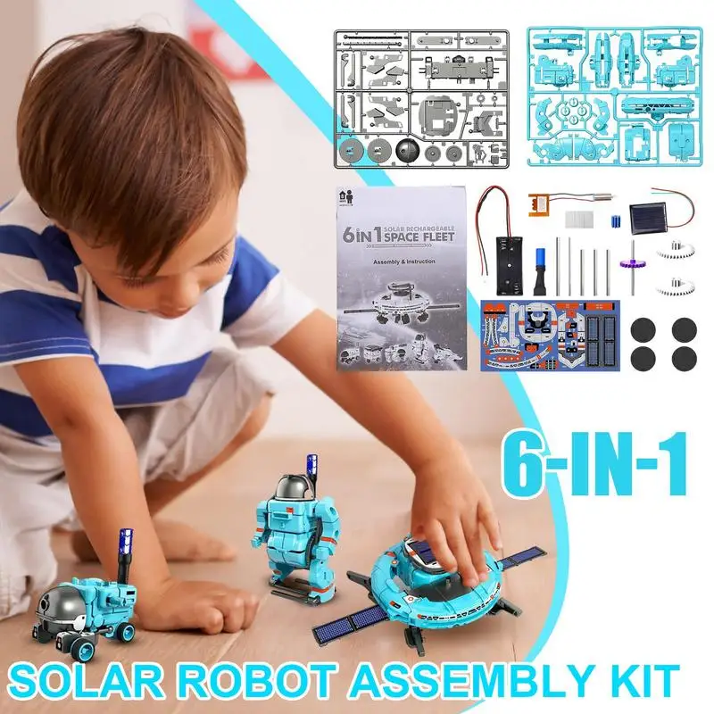 6 In 1 Solar Robot Kit Kids Educational Toys STEM Technology Learning Block Spaceship Robotics Scientific Toy Children Gifts